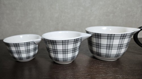 Set 4 Robert Stanley Black White Plaid Porcelain Measuring Cup Baking See Pics - Picture 4 of 17