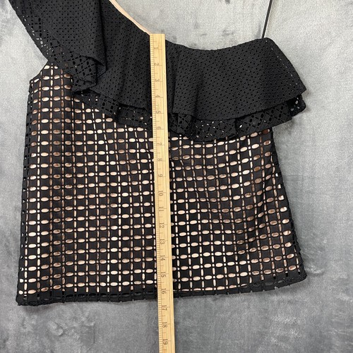 J.Crew J Crew Top Women 00 Black One Shoulder Ruffle Eyelet Classic Sleeveless - Picture 17 of 20
