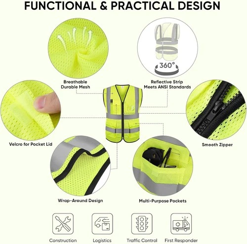 XL Safety Vest -Class 2 High Visibility Reflective Yellow Safety Vest image 2