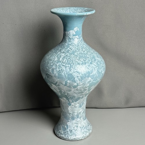 Vintage chinesische Kristallglasur Keramik Vase, hellblau 12" schwere Kunstkeramik