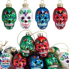 12pcs Day of The Dead Glass Ornaments - Dia De Los Muertos Sugar Skull Orname