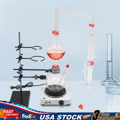 Organic Chemistry Lab Glassware Glass Kit Distillation Equipment Set 1000mL NEW