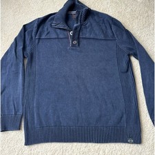 Original weatherproof vintage sweater men size m navy 1/4 zip button mock neck