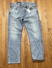 Levis Mens 501 Slim Taper Distressed Selvedge Denim Light Wash Jeans Size 35x30