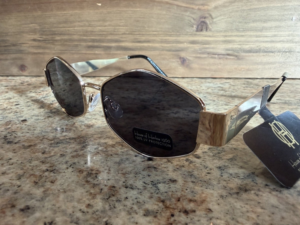 House of Harlow サングラス House of Harlow 1960 Retro Sunglasses Gold Hexagonal Frame w