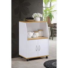 Hodedah Modern Wooden Microwave Kitchen Cart in White Finish