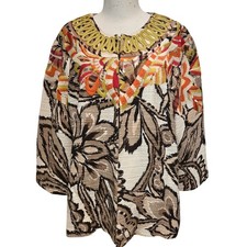 Vintage 90s Chico's Design Abstract Embroidered Jacket Artsy Boho XL Size 3