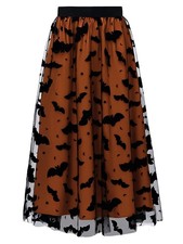 Women's Witchy Tulle Skirt, Velvet Bat Applique, Elastic Waist Midi