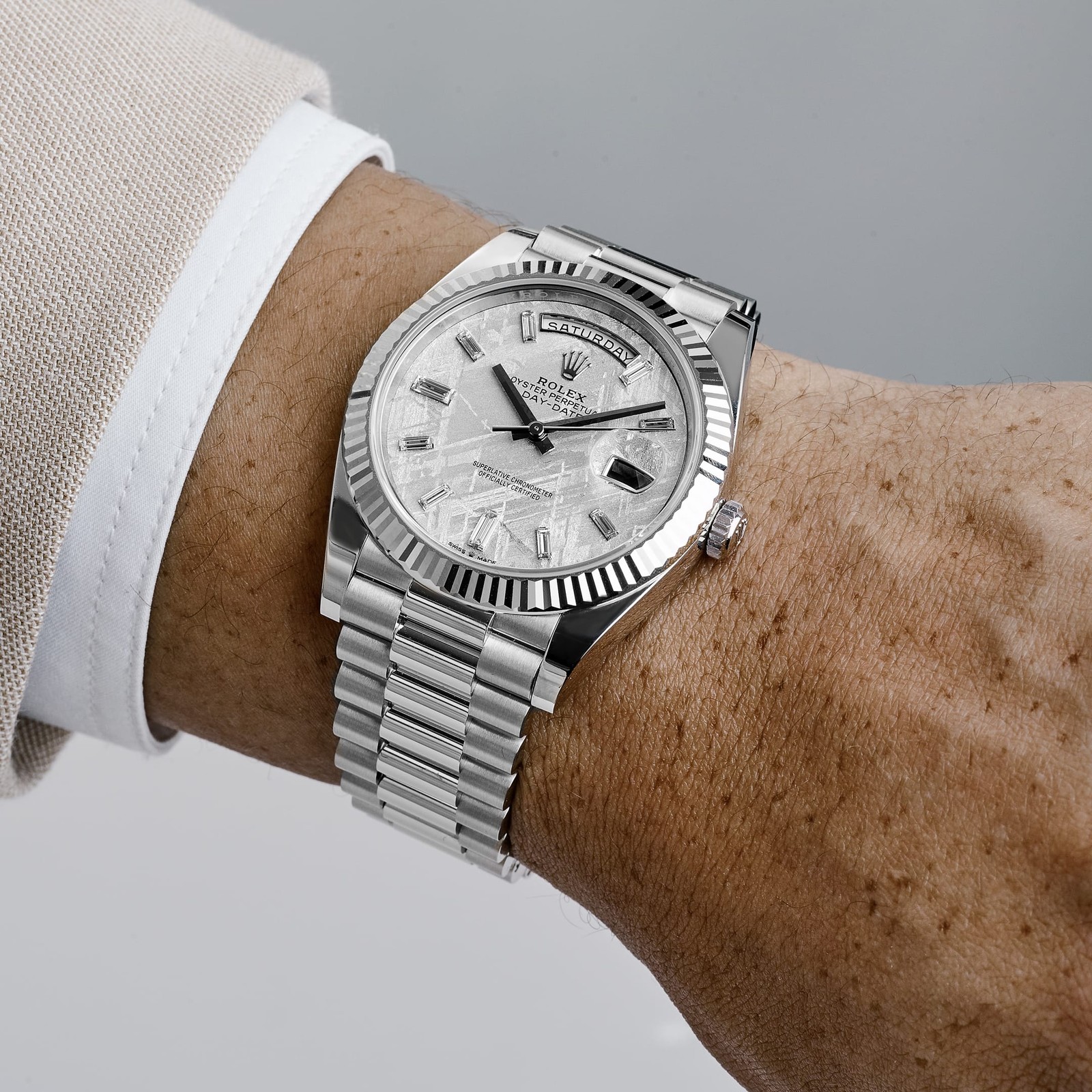 Rolex Day-Date 40 228236 Platinum Meteorite Diamond Baguette Dial image 2