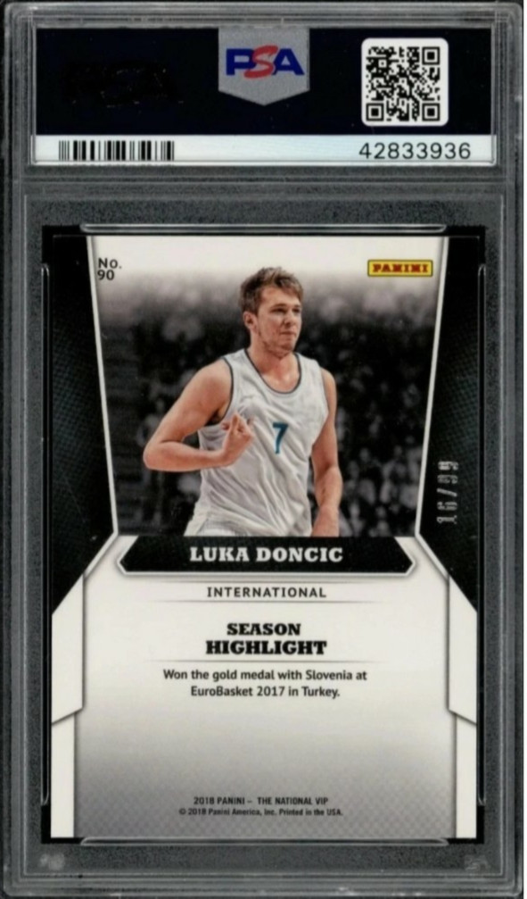 2018 Panini The National VIP Rookie /99 Silver Prizm #90 Luka Doncic RC SP PSA 9 view 15