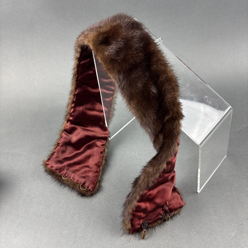 Винтажный темно-коричневый подлинный норковый шарф воротник шеи надежном 1960-х - Изображение 3 из 4