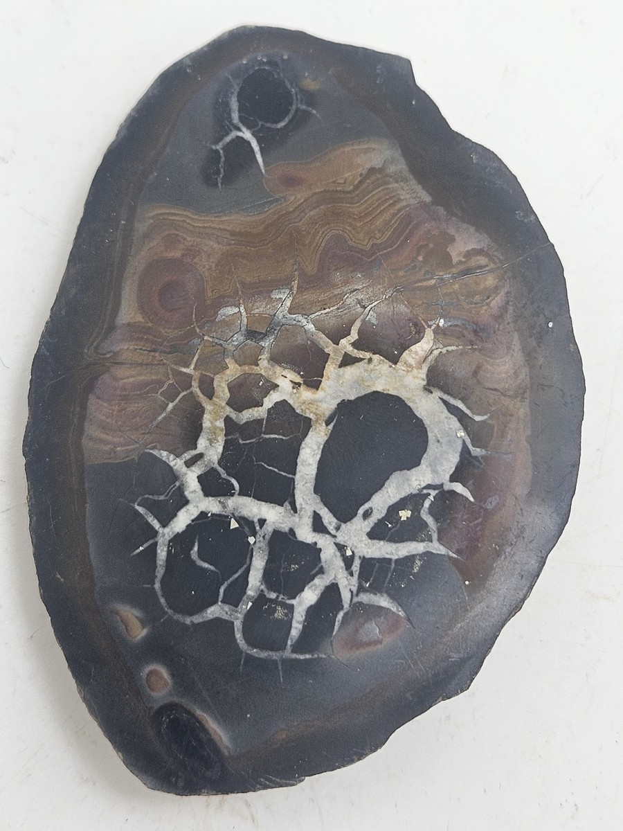 M1934☆シトリン多面体丸玉七星陣☆天然石　原石☆N50901- D Unique Septarian Nodule Polished Slice - Morocco 