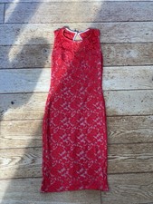 Vintage Y2K Red Floral Lace Evening Date Night Dress Size XS
