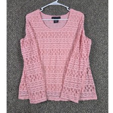 Dialogue Lace Top Women Size M Pink Long Sleeve Scoop Neck Lined Made in USA