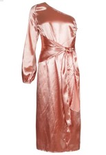 Boohoo Dress Satin Tie Front One Sleeve Pink Size 12 New