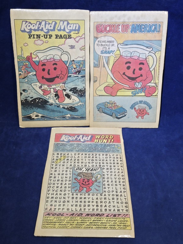 Vintage 1983 Marvel Kool-Aid Man Comic Book Pin-Up Activity Pages Cardboard Lot