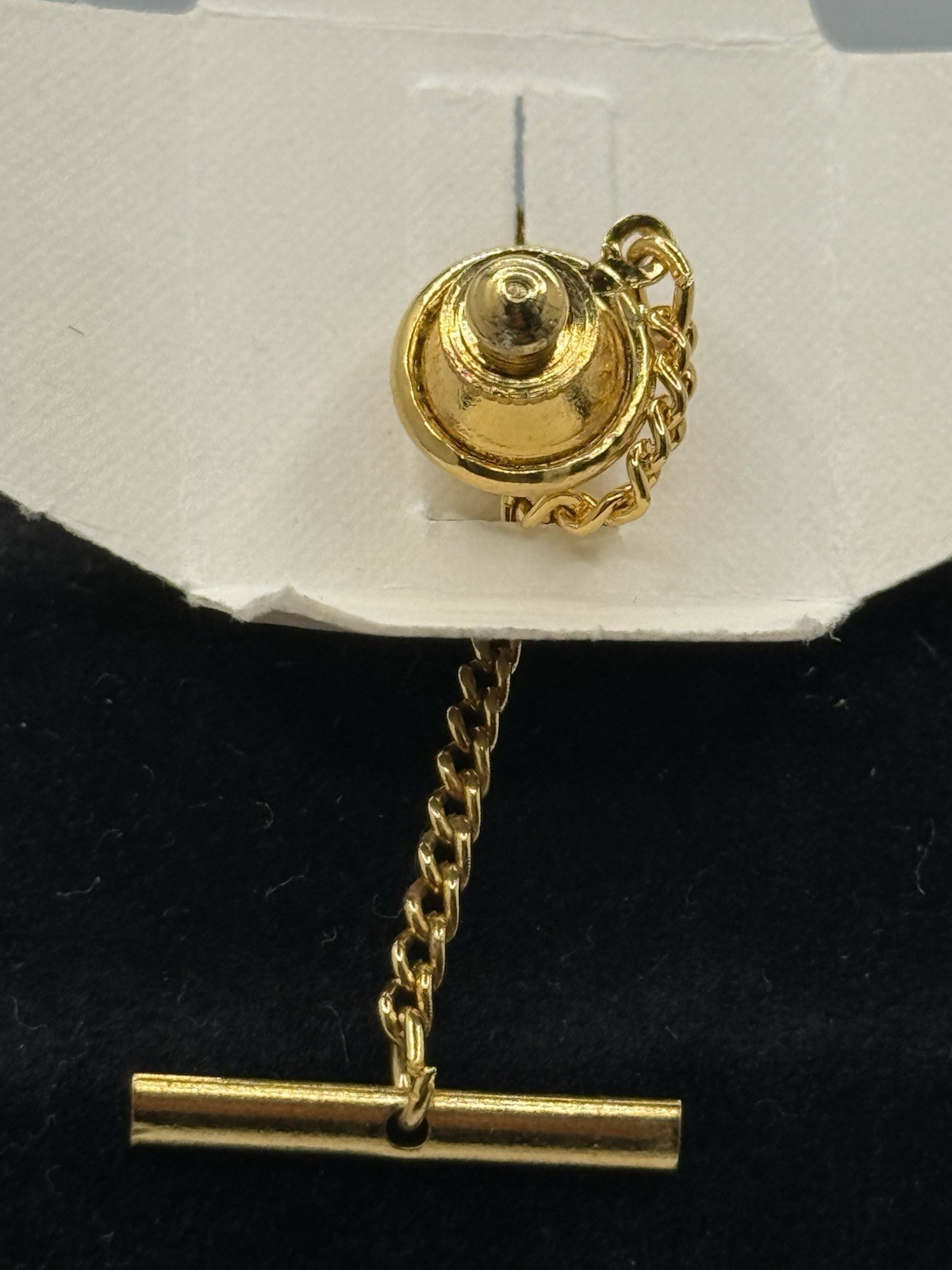 Vintage Agate Lapel Tie Tack Pin Gold-tone Seahorse Small Bar Men’s Formal Wear