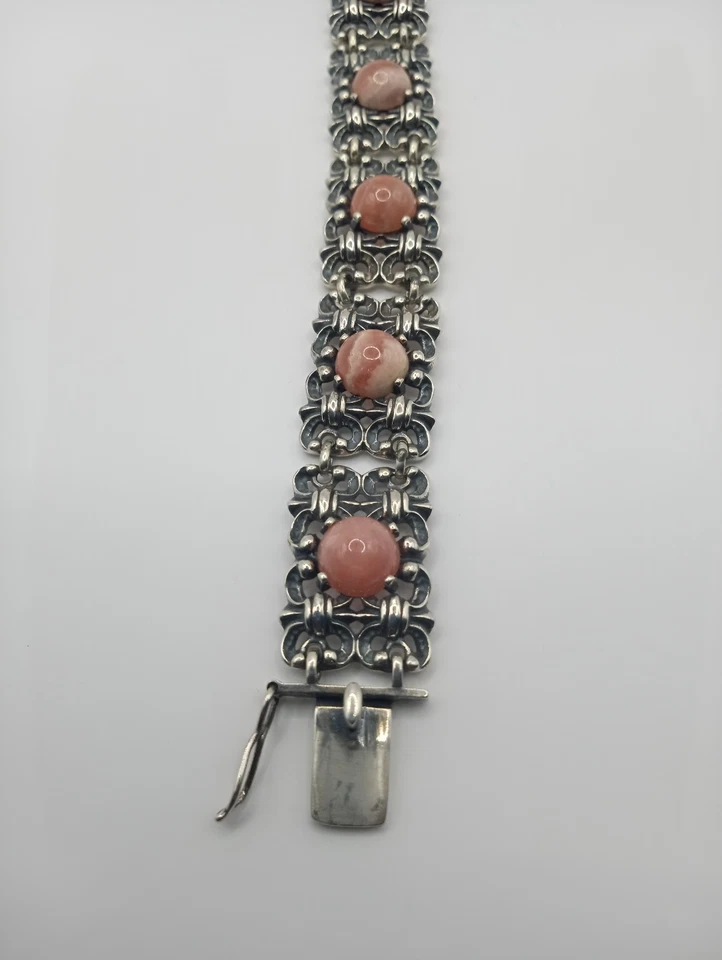 Pulsera crisoprasa rosa plata artesanal diseño vintage  Foto 2 de 4