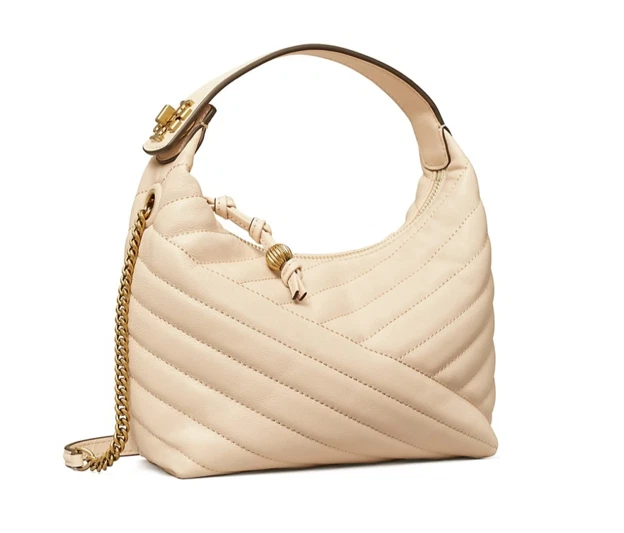 Kira Chevron Small Hobo Bag - Tory Burch - New Cream - Leather