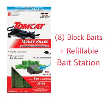 Tomcat Mouse Killer - (8) Blocks & Refillable Bait Station - Kid & Pet Safe