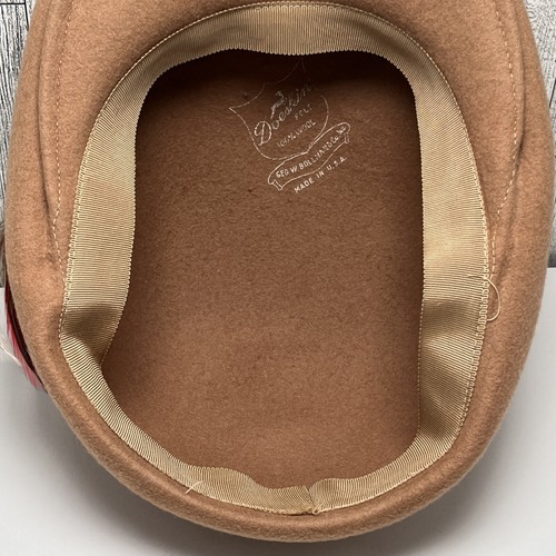 Vintage Women's Hat Geo W. Bollman & Co Doeskin Felt 100% Wool Tan With Feather - Picture 13 of 18