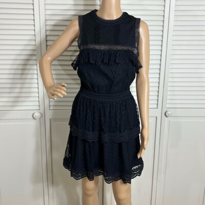 MISA Liat Point D'esprit Swiss Dot Overlay Lace Dress In Black Swiss Dot  Small | eBay