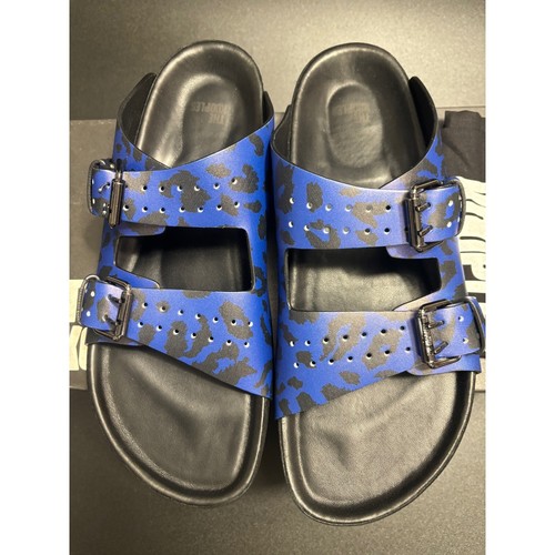 The Kooples NEW Leopard Print Slides Sandals Buckle Accents Blue Black FR 43/U 9 - Picture 2 of 10