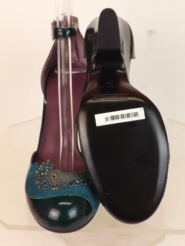 NUEVOS ZAPATOS DE TACÓN DE CUÑA MARC JACOBS VERDE PATENTE BRILLO CUERO CORREA DE TOBILLO 40 - Imagen 6 de 12