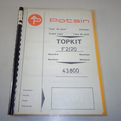 Teilekatalog / Spare Parts list / Pieces de rechange Potain F 2/20 Kran / crane