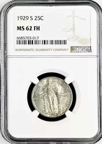 1929 S STANDING LIBERTY QUARTER NGC MS62 FULL HEAD