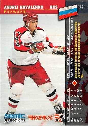 1996 Swedish Semic Wien #144 Andrei Kovalenko - Picture 2 of 2