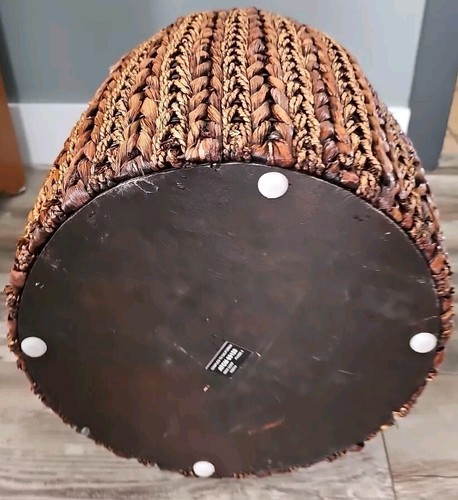 20" Banana Leaf Wicker Drum Accent Side Table - Picture 2 of 3
