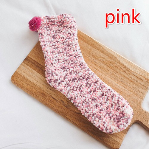 3 Pairs Women Coral Fleece Socks Fluffy Bed Lounge Slipper Floor Pom Pom Purple - Picture 15 of 21