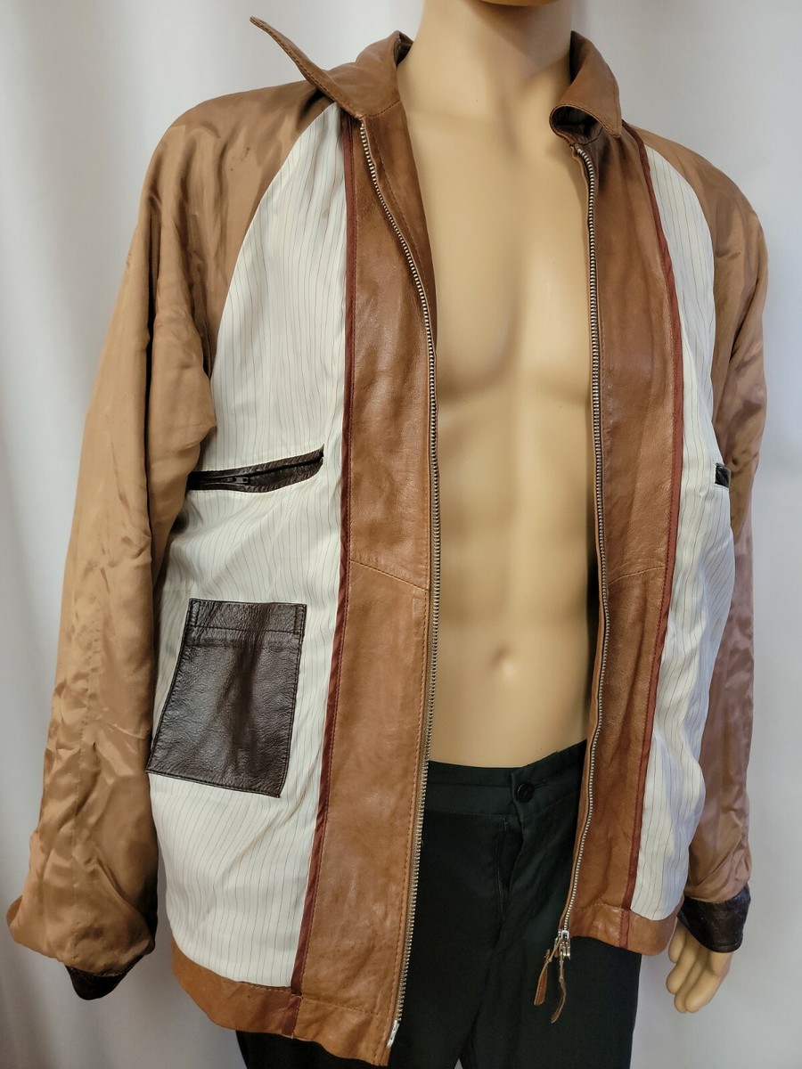 Bullock & Jones VTG Soft Genuine Leather Brown Full Zip Men Jacket
