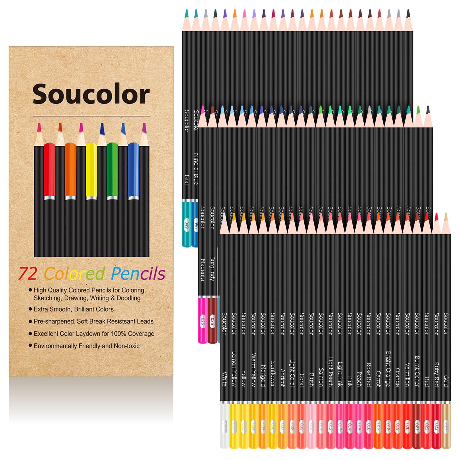 Soucolor 72-Color Colored Pencils for Adult Coloring Books Back to School Sup...