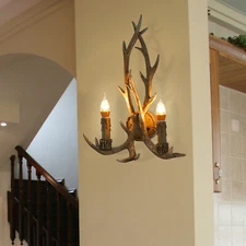 2-light Antler Wall Light Fixture Indoor Farmhouse Wall Sconce Pendant Lamp NEW