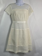 BANANA REPUBLIC Women’s Sz 2 Cream Lace Zip Short Sleeve A-line Dress