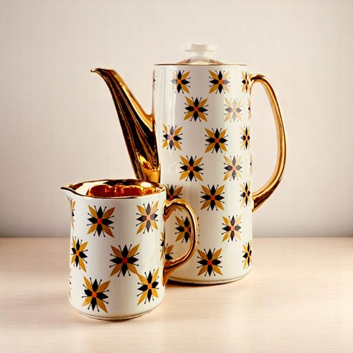 Arklow Ireland COFFEE Gold Gilded Style Coffeepot and Milk Jug