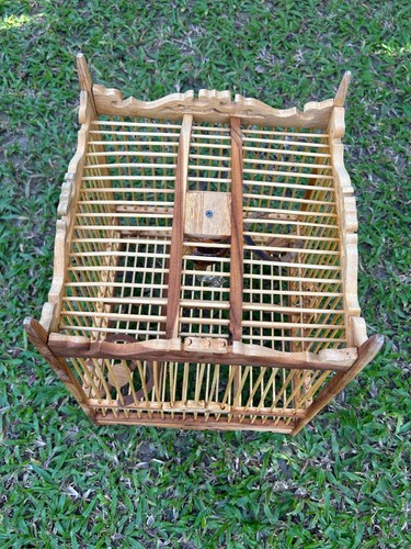 Wood Bird Cage 17 sticks with Hanger Thai Handmade - Picture 3 of 4