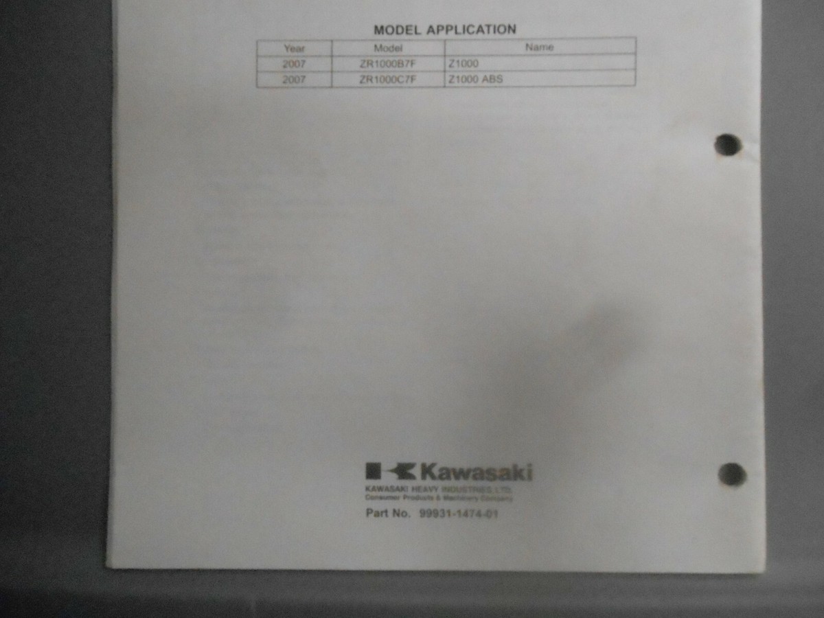 Kawasaki Motorcycle Assembly & Preparation Manual 2007 Z1000 99931