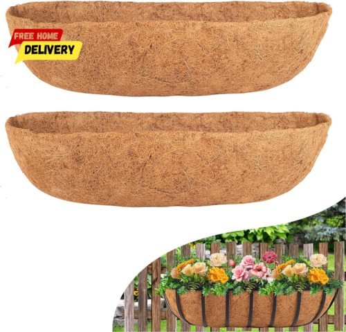 Coconut Liner for Planters -2Pcs 2Inch Trough Coco Liners for Window Box,Natural