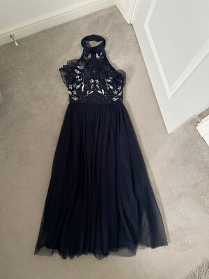 NEXT Maya Size women's midi Navy Embellished Halter Neck