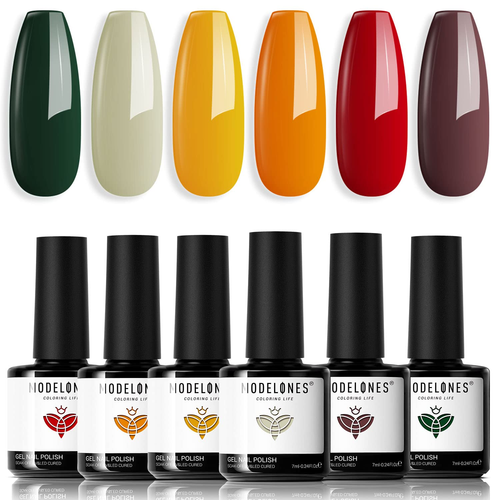 Modelones Gel Nail Polish Set, 6 Colors Dark Green Red Winter Gel Polish Kit Yel - Picture 10 of 12