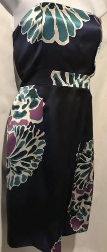 TIBI Dress Silk Black Green Teal Strapless Midnight Bloom Mini MSRP $345 Sz 4 - Picture 6 of 12