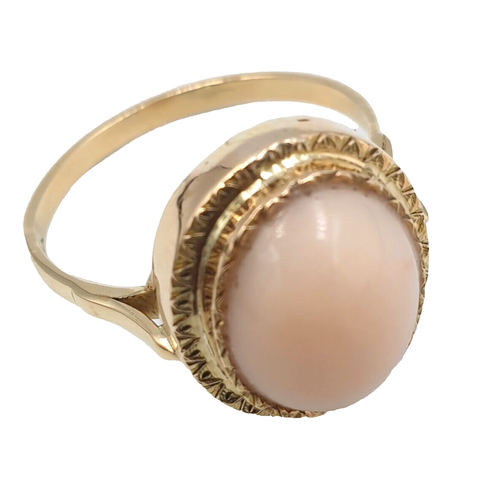 ANELLO DA DONNA CORALLO ROSA ORO GIALLO MASSICCIO 18K VINTAGE ‘50 MADE IN ITALY - Foto 2 di 11