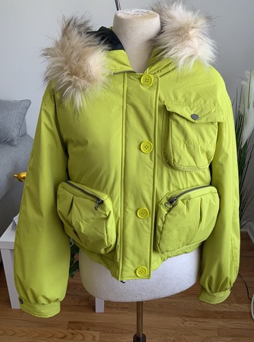 NWT ANTHROPOLOGIE CROPPED PUFFER COAT W/DETACHABLE FAUX FUR HOOD LRG - Picture 7 of 12