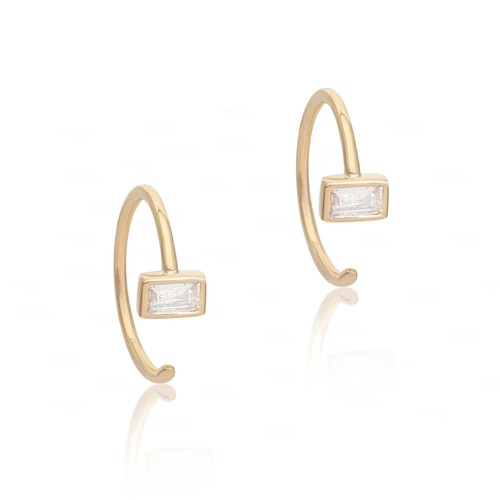 PENDIENTES FINOS BAGUETTE DE DIAMANTES GENUINOS HECHOS A MANO ORO 14K - Imagen 1 de 7