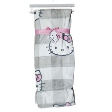Sanrio Hello Kitty Throw Blanket 50 x 70 in Soft Plush Gray Plaid White Big Head