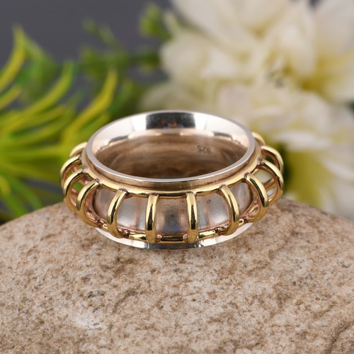 Anillo de compromiso con banda giratoria de onda de compromiso meditación anillo de pulgar hecho a mano de dos tonos - Imagen 7 de 10
