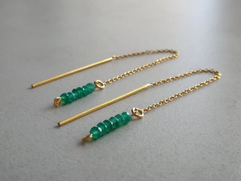 Natürliche grüne Onyx facettierte runde Edelstein Perlen Handarbeit Gold Einf... - Bild 3 von 4